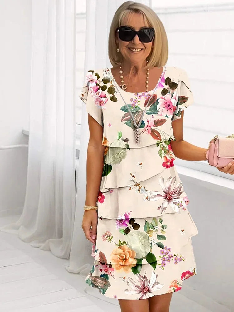 Sylvia | Pleated Floral Dress with Ruffles